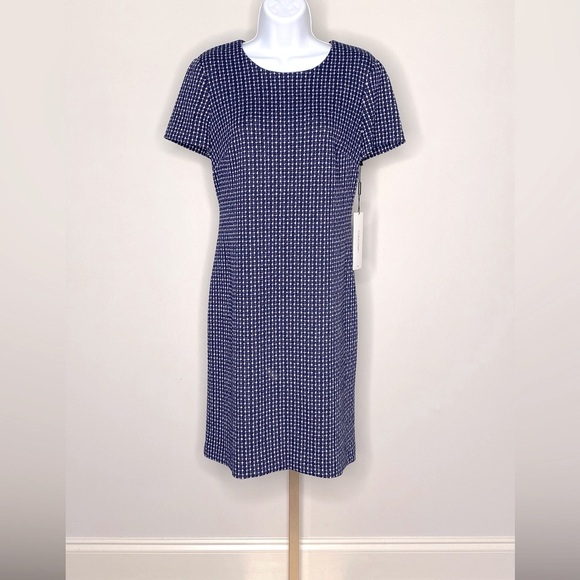 NWT Calvin Klein Sheath Dress Color Blue/White Size 8 - Picture 1 of 3